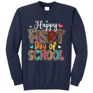 Bleached Happy First Day Of School Teacher Leopard Stundent Sweatshirt