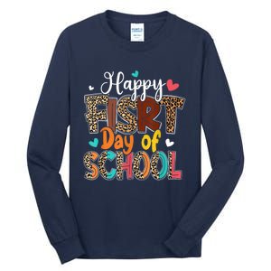 Bleached Happy First Day Of School Teacher Leopard Stundent Tall Long Sleeve T-Shirt