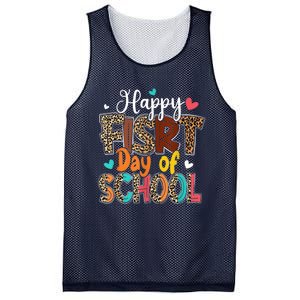 Bleached Happy First Day Of School Teacher Leopard Stundent Mesh Reversible Basketball Jersey Tank