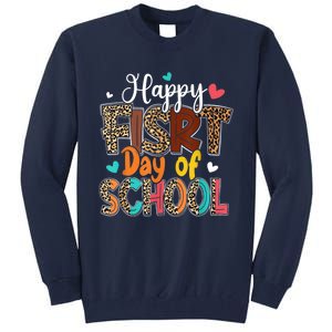 Bleached Happy First Day Of School Teacher Leopard Stundent Tall Sweatshirt