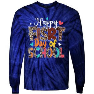 Bleached Happy First Day Of School Teacher Leopard Stundent Tie-Dye Long Sleeve Shirt