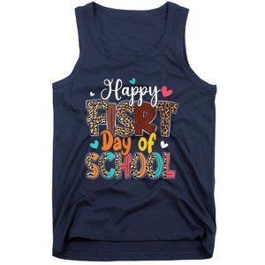 Bleached Happy First Day Of School Teacher Leopard Stundent Tank Top