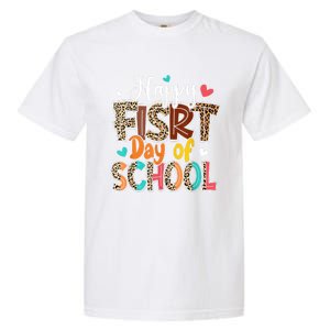 Bleached Happy First Day Of School Teacher Leopard Stundent Garment-Dyed Heavyweight T-Shirt