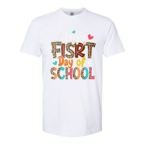 Bleached Happy First Day Of School Teacher Leopard Stundent Softstyle CVC T-Shirt