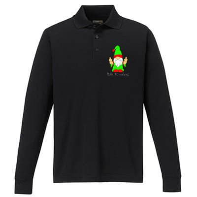 Bah Humbug Funny Grumpy Christmas Scrooge Gnome Performance Long Sleeve Polo