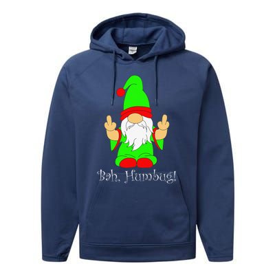 Bah Humbug Funny Grumpy Christmas Scrooge Gnome Performance Fleece Hoodie