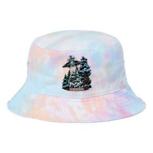 Bigfoot Hiding From Alien In A Ufo Behind A Tree Forest Tie Dye Newport Bucket Hat