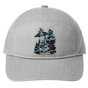 Bigfoot Hiding From Alien In A Ufo Behind A Tree Forest 7-Panel Snapback Hat