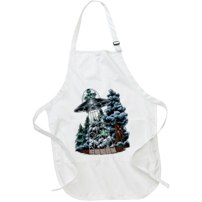Bigfoot Hiding From Alien In A Ufo Behind A Tree Forest Full-Length Apron With Pockets