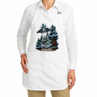 Bigfoot Hiding From Alien In A Ufo Behind A Tree Forest Full-Length Apron With Pockets
