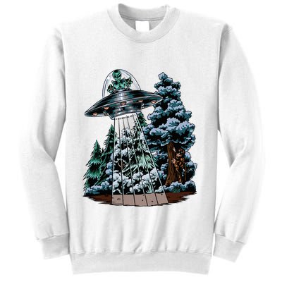 Bigfoot Hiding From Alien In A Ufo Behind A Tree Forest Sweatshirt