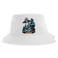 Bigfoot Hiding From Alien In A Ufo Behind A Tree Forest Sustainable Bucket Hat