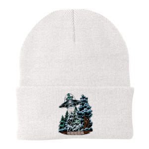 Bigfoot Hiding From Alien In A Ufo Behind A Tree Forest Knit Cap Winter Beanie