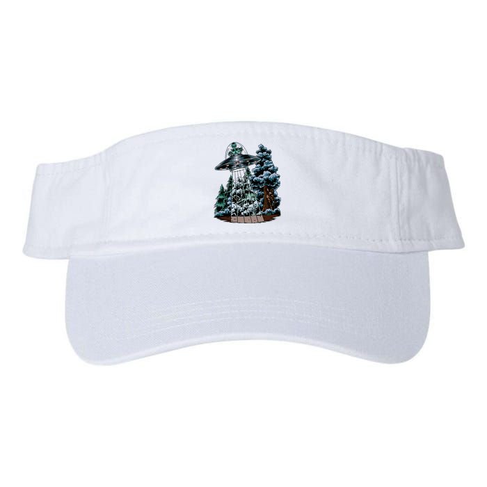 Bigfoot Hiding From Alien In A Ufo Behind A Tree Forest Valucap Bio-Washed Visor