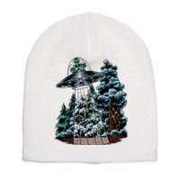 Bigfoot Hiding From Alien In A Ufo Behind A Tree Forest Short Acrylic Beanie