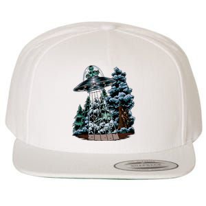 Bigfoot Hiding From Alien In A Ufo Behind A Tree Forest Wool Snapback Cap