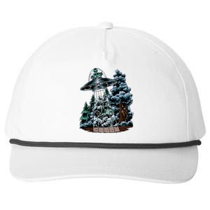 Bigfoot Hiding From Alien In A Ufo Behind A Tree Forest Snapback Five-Panel Rope Hat