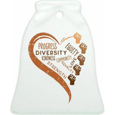 Black History Fists Diversity Equity Melanin African Women Ceramic Bell Ornament