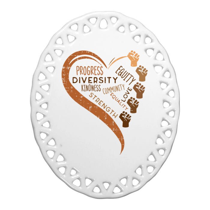 Black History Fists Diversity Equity Melanin African Women Ceramic Oval Ornament