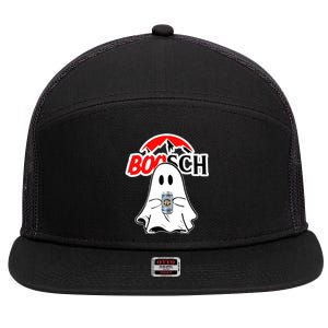 Booschbeer Halloween Funny Ghost Drinking Beer 7 Panel Mesh Trucker Snapback Hat