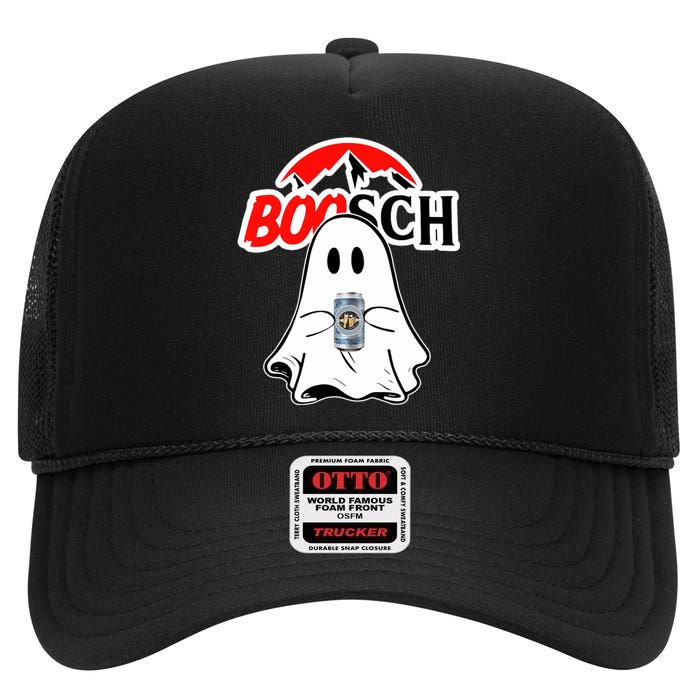 Booschbeer Halloween Funny Ghost Drinking Beer High Crown Mesh Back Trucker Hat