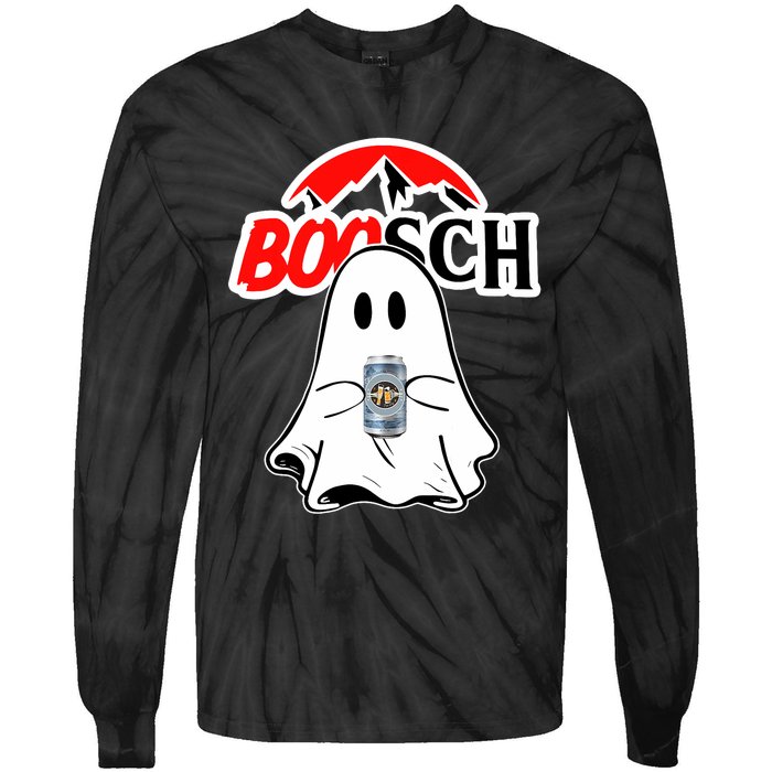 Booschbeer Halloween Funny Ghost Drinking Beer Tie-Dye Long Sleeve Shirt