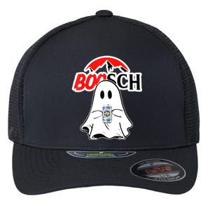 Booschbeer Halloween Funny Ghost Drinking Beer Flexfit Unipanel Trucker Cap