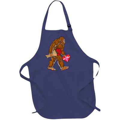 Bigfoot Heart Funny Valentines Day Love Sasquatch Gifts Full-Length Apron With Pockets