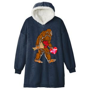 Bigfoot Heart Funny Valentines Day Love Sasquatch Gifts Hooded Wearable Blanket