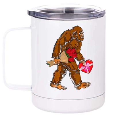 Bigfoot Heart Funny Valentines Day Love Sasquatch Gifts 12 oz Stainless Steel Tumbler Cup