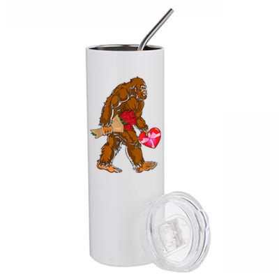 Bigfoot Heart Funny Valentines Day Love Sasquatch Gifts Stainless Steel Tumbler