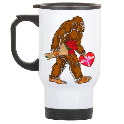 Bigfoot Heart Funny Valentines Day Love Sasquatch Gifts Stainless Steel Travel Mug