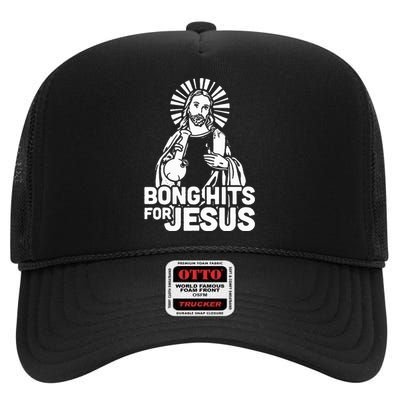 Bong Hits For Jesus I Funny Thc Marijuana Stoner High Crown Mesh Back Trucker Hat