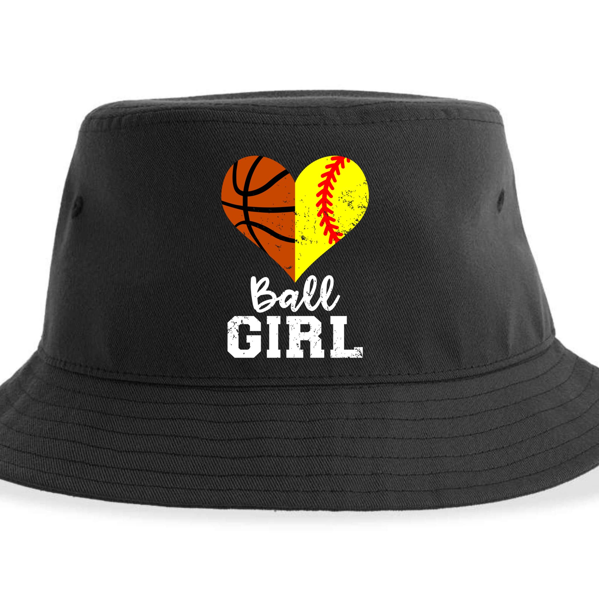 Ball Heart Funny Softball Basketball Meaningful Gift Sustainable Bucket Hat