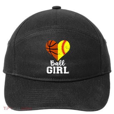 Ball Heart Funny Softball Basketball Meaningful Gift 7-Panel Snapback Hat