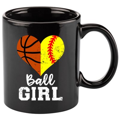 Ball Heart Funny Softball Basketball Meaningful Gift 11oz C Handle Ceramic Mug