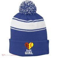 Ball Heart Funny Softball Basketball Meaningful Gift Stripe Pom Pom Beanie
