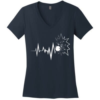 Bowling Heartbeat For Bowling Lovers And Players Women's V-Neck T-Shirt