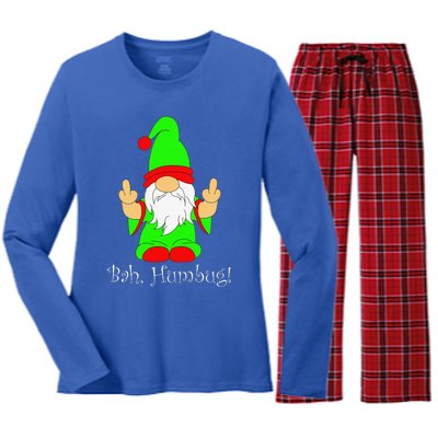 Bah Humbug Funny Grumpy Christmas Scrooge Gnome Women's Long Sleeve Flannel Pajama Set 