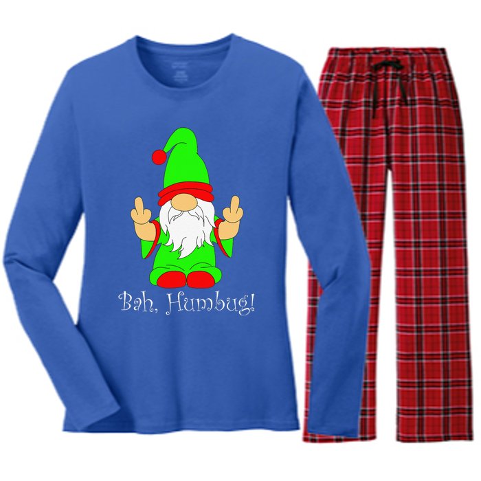 Bah Humbug Funny Grumpy Christmas Scrooge Gnome Women's Long Sleeve Flannel Pajama Set 