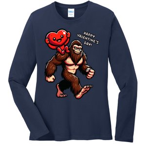 Bigfoot Heart Funny Sasquatch Valentines Day Ladies Long Sleeve Shirt