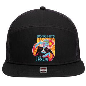 Bong Hits For Jesus I Funny THC Marijuana Stoner Gift 7 Panel Mesh Trucker Snapback Hat