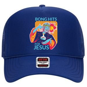 Bong Hits For Jesus I Funny THC Marijuana Stoner Gift High Crown Mesh Back Trucker Hat