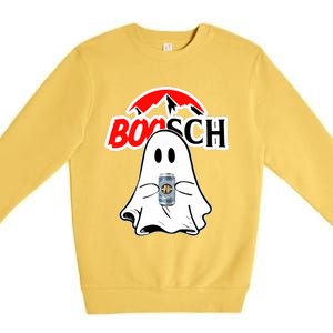 Booschbeer Halloween Funny Ghost Drinking Beer Premium Crewneck Sweatshirt