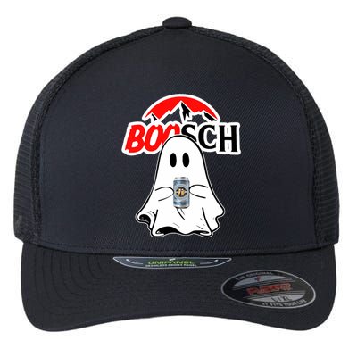 Booschbeer Halloween Funny Ghost Drinking Beer Flexfit Unipanel Trucker Cap