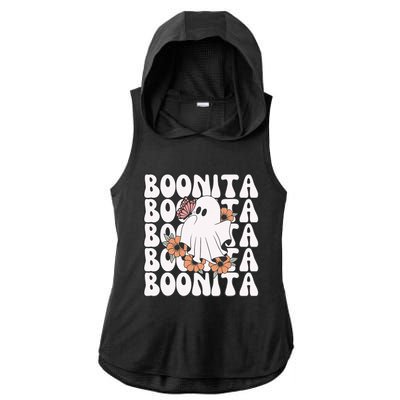 Boonita Halloween Ghost Floral Butterfly Boo Ladies PosiCharge Tri-Blend Wicking Draft Hoodie Tank