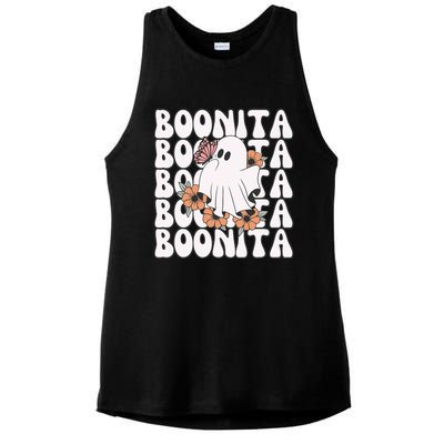 Boonita Halloween Ghost Floral Butterfly Boo Ladies PosiCharge Tri-Blend Wicking Tank