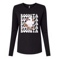 Boonita Halloween Ghost Floral Butterfly Boo Womens Cotton Relaxed Long Sleeve T-Shirt