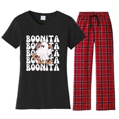 Boonita Halloween Ghost Floral Butterfly Boo Women's Flannel Pajama Set