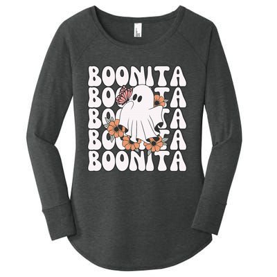 Boonita Halloween Ghost Floral Butterfly Boo Women's Perfect Tri Tunic Long Sleeve Shirt